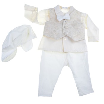 Costum de botez 5 piese pentru baieti Christopher Baby Club CEB-34, Crem, 56 cm Costum de botez 5 piese pentru baieti Christopher Baby Club CEB-34, Crem, 56 cm