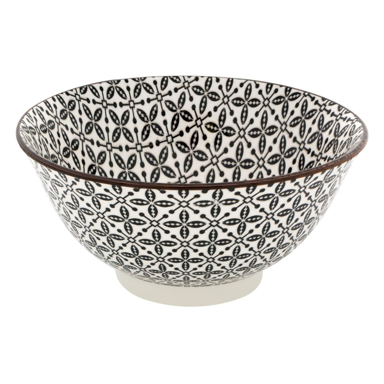 Bol de Servire, New Line, Portelan, cu Model Negru, 690 ml, Bej