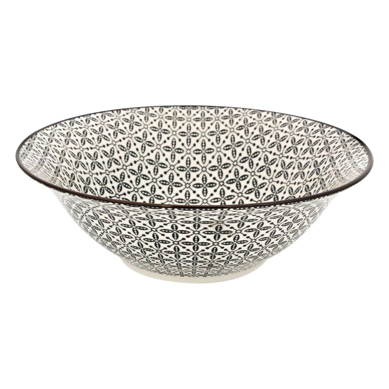 Salatiera din Portelan, New Line, cu model Negru, 1.65 Litri, Bej