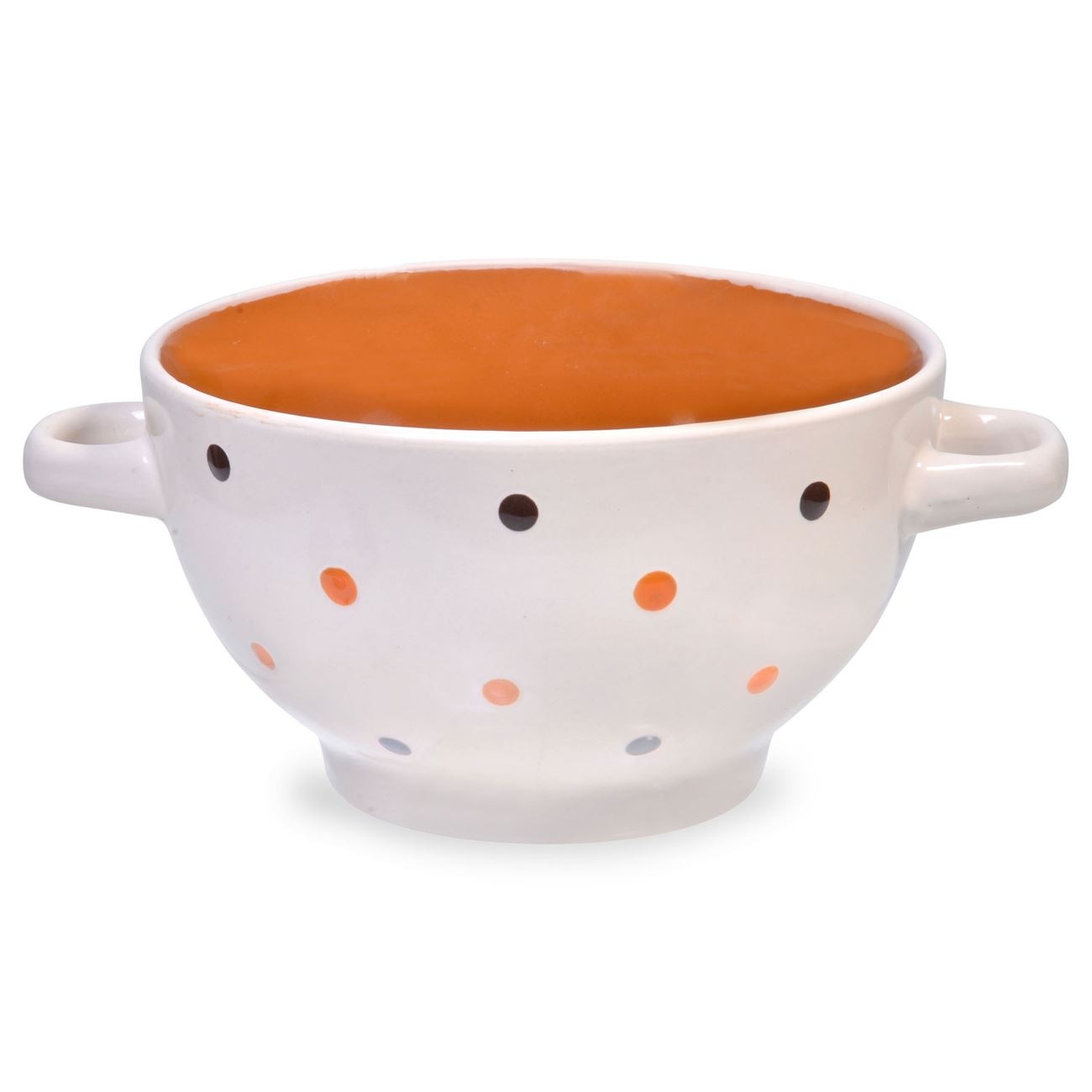 Bol de Supa cu Manere, New Line, Ceramica, model cu Buline, 650 ml, Alb