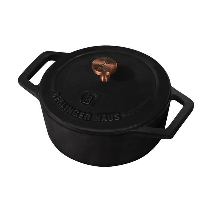 BerlingerHaus BH 6490 Black Rose Collection serpenyő fedővel, 12 cm, zománcozott, öntöttvasból