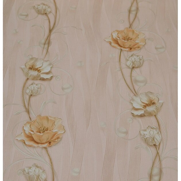 Tapet semilavabil Slavyanski Oboi, Matilda 7129-01, model cu flori, bej-maro, hartie simplex, rola 0.53 m x 10.05 m