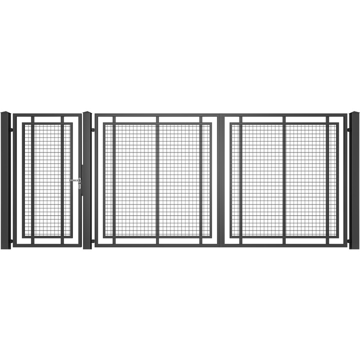 Set poarta auto si pietonala, Todome, modern 15, negru, 450 x 180 cm