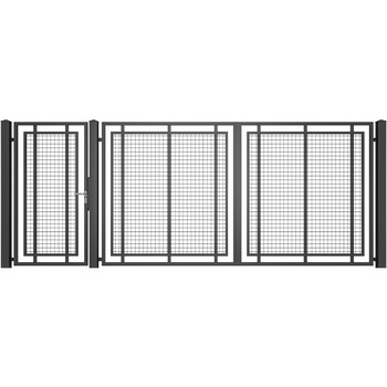 Set poarta auto si pietonala, Todome, modern 15, negru, 450 x 180 cm Set poarta auto si pietonala, Todome, modern 15, negru, 450 x 180 cm