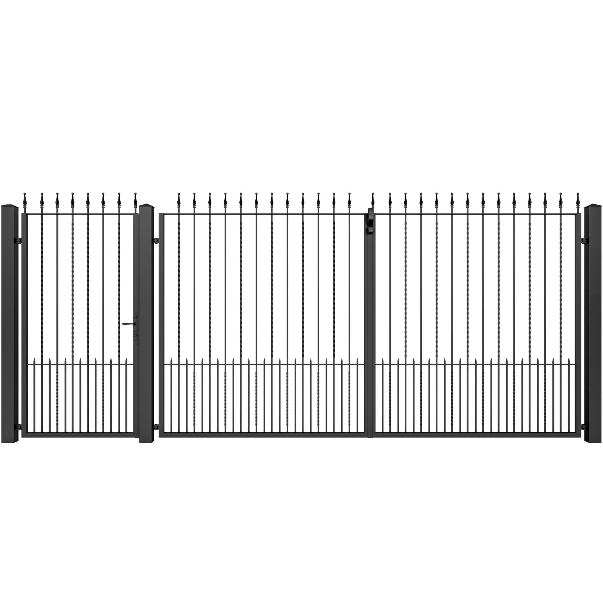 Set poarta auto si pietonala, Todome, fier forjat 02, negru, 450 x 180 cm