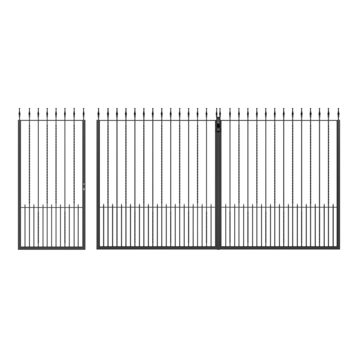 Set poarta auto si pietonala, Todome, fier forjat 02, negru, 428 x 180 cm, fara accesorii, fara stalpi