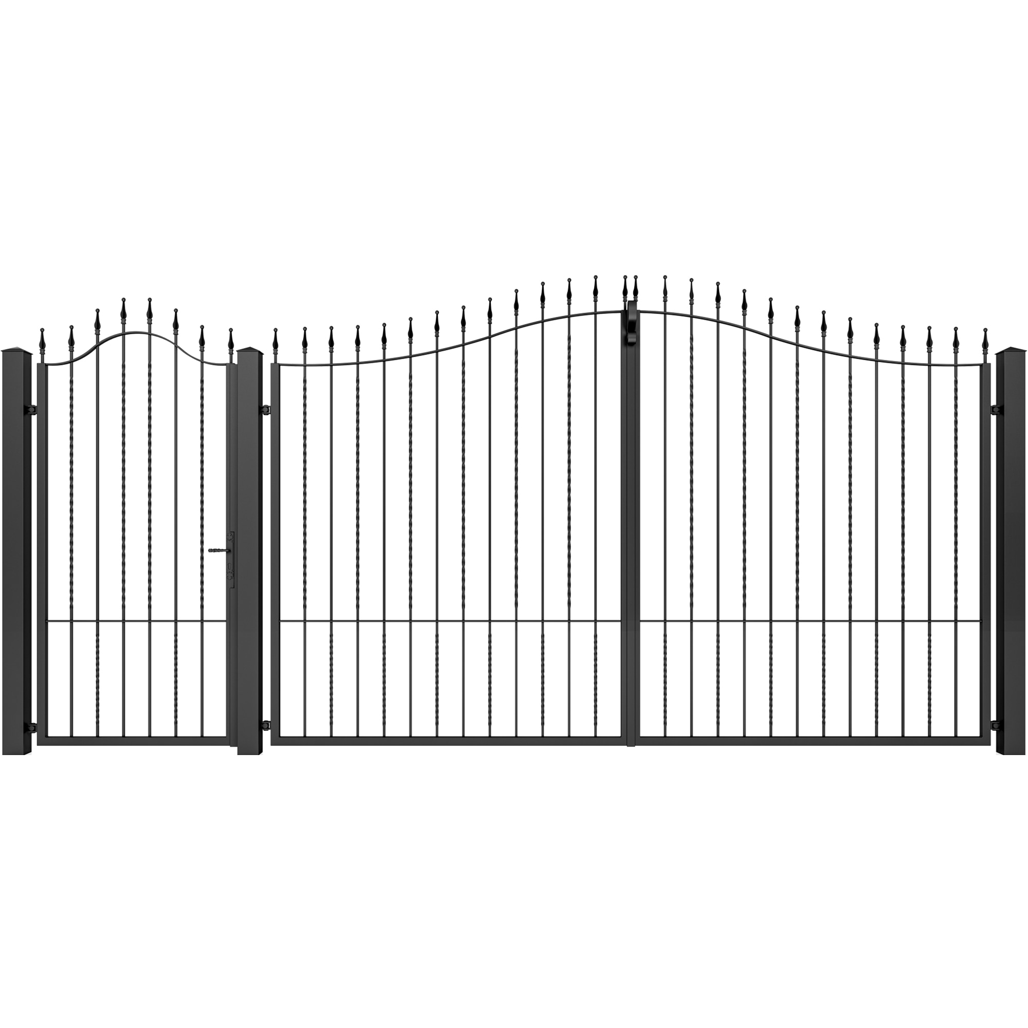 Set poarta auto si pietonala, Todome, fier forjat 03, negru, 450 x 180 cm