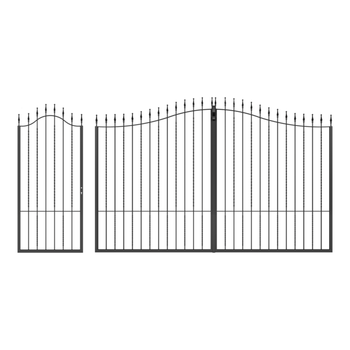 Set poarta auto si pietonala, Todome, fier forjat 03, negru, 428 x 180 cm, fara accesorii, fara stalpi