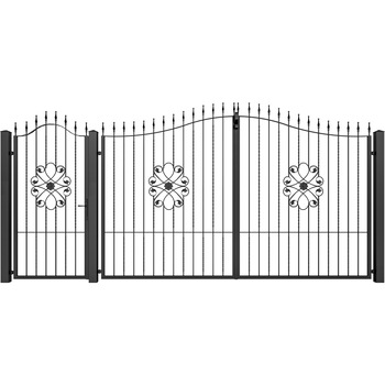 Set poarta auto si pietonala, Todome, fier forjat 05, negru, 450 x 180 cm Set poarta auto si pietonala, Todome, fier forjat 05, negru, 450 x 180 cm