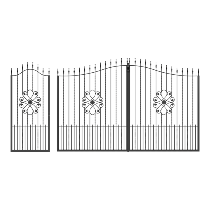 Set poarta auto si pietonala, Todome, fier forjat 06, negru, 428 x 180 cm, fara accesorii, fara stalpi