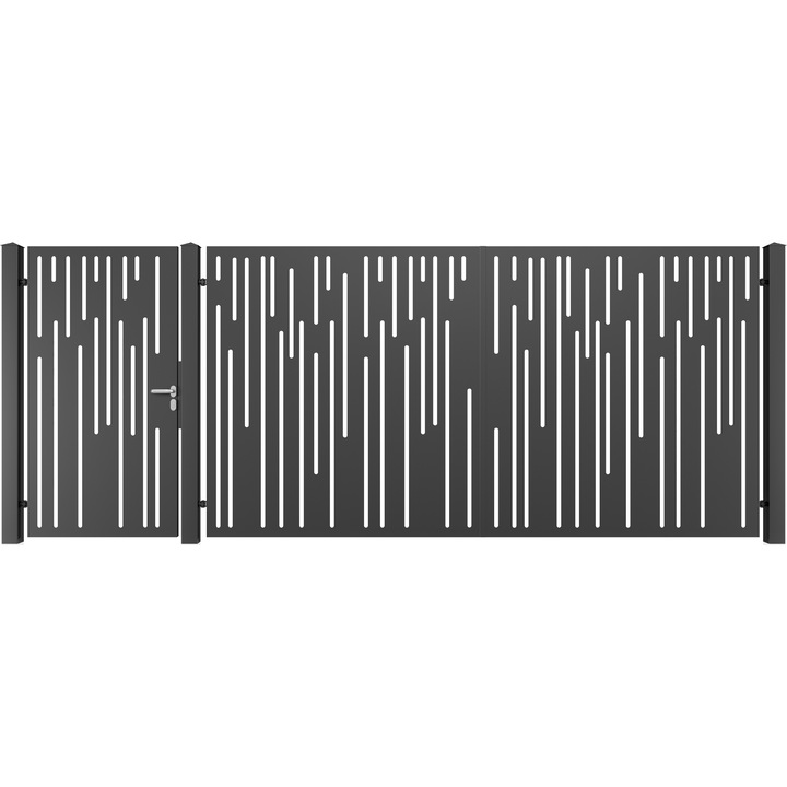 Set poarta auto si pietonala, Todome, tabla decupata 32, negru, 450 x 180 cm