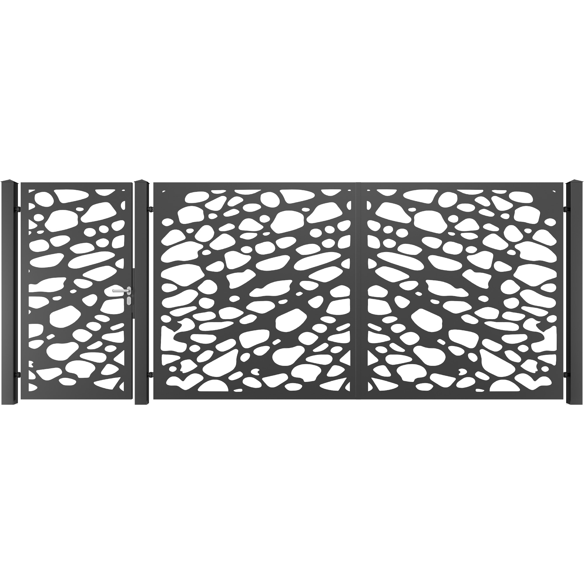 Set poarta auto si pietonala, Todome, tabla decupata 35, negru, 450 x 180 cm