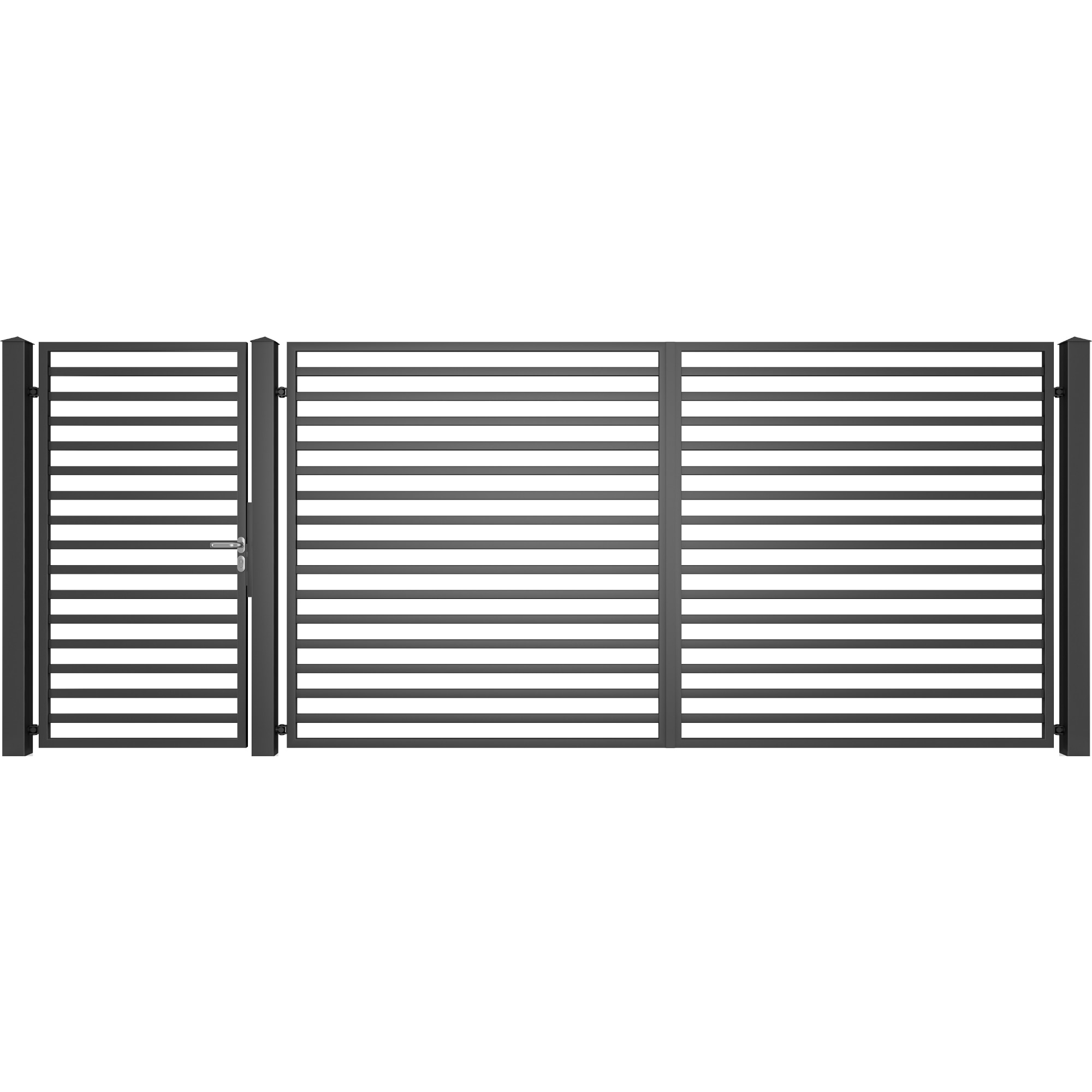 Set poarta auto si pietonala, Todome, modern 11, negru, 450 x 180 cm