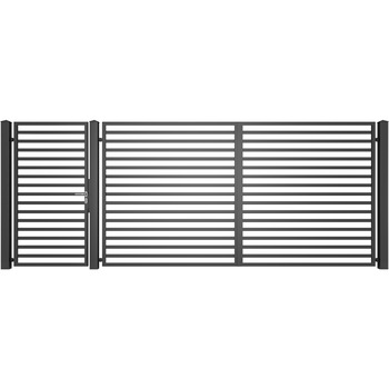 Set poarta auto si pietonala, Todome, modern 11, negru, 450 x 180 cm Set poarta auto si pietonala, Todome, modern 11, negru, 450 x 180 cm