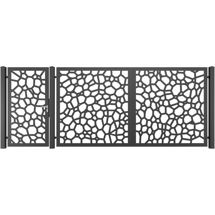 Set poarta auto si pietonala, Todome, tabla decupata 33, negru, 450 x 180 cm