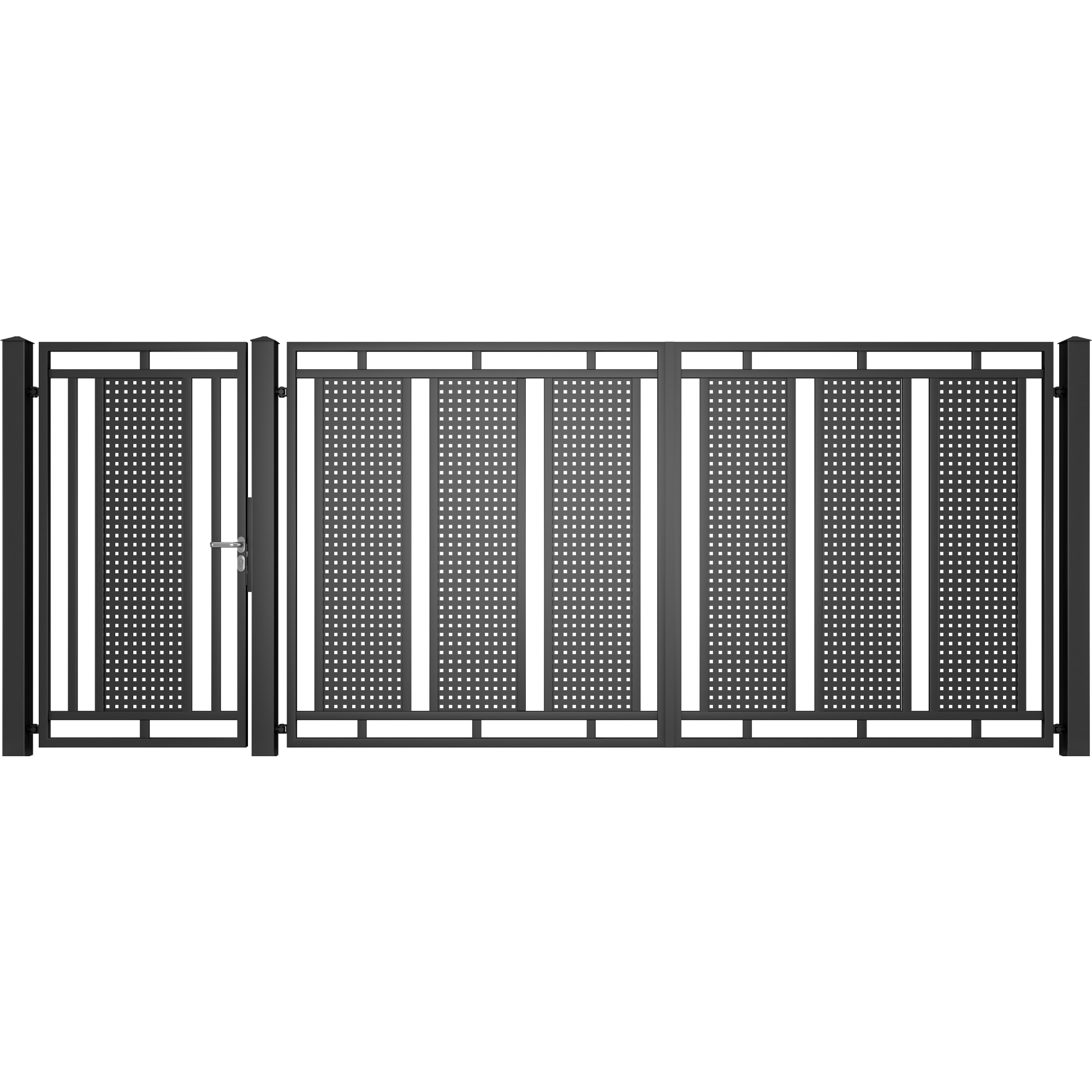 Set poarta auto si pietonala, Todome, modern 21, negru, 450 x 180 cm