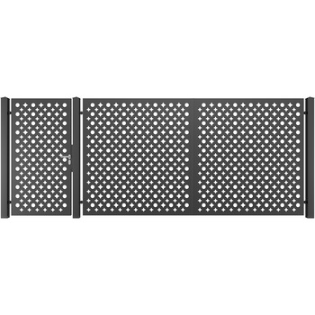 Set poarta auto si pietonala, Todome, tabla decupata 40, negru, 450 x 180 cm Set poarta auto si pietonala, Todome, tabla decupata 40, negru, 450 x 180 cm