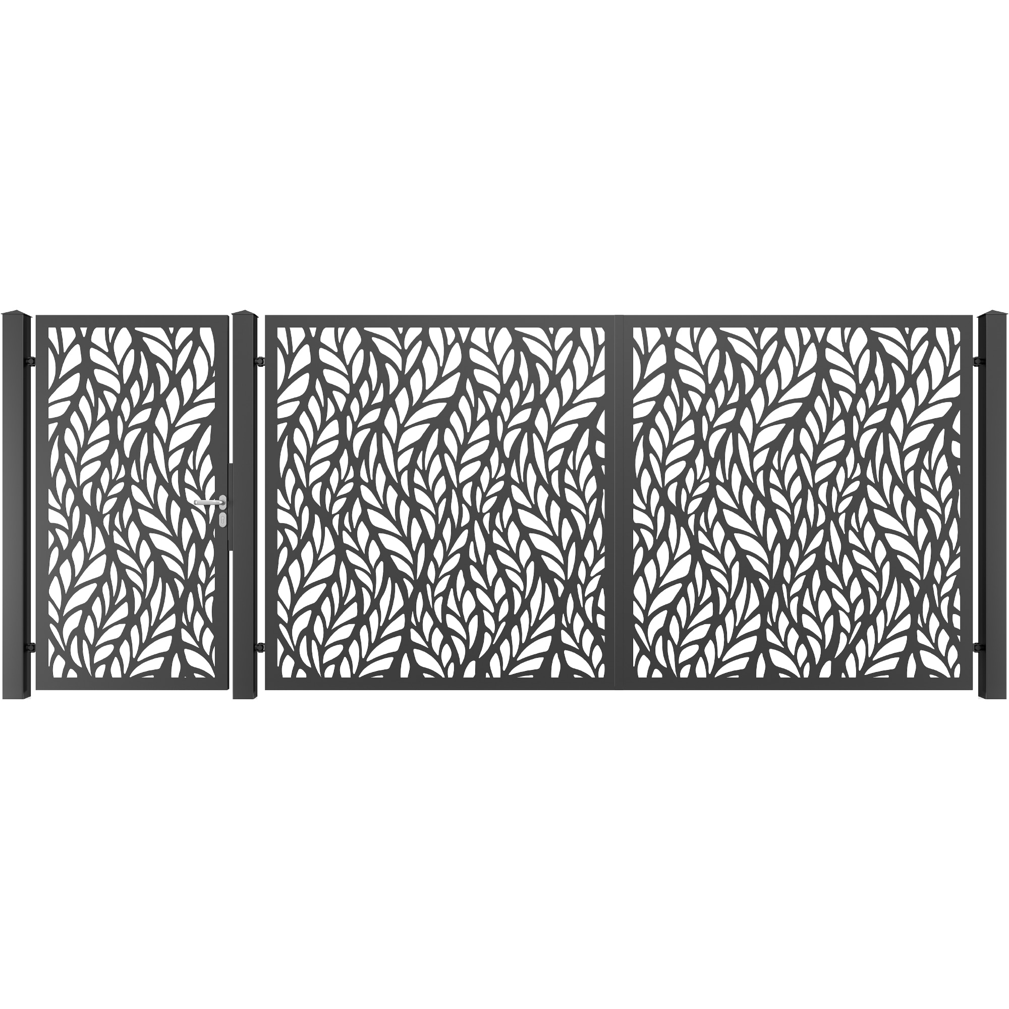 Set poarta auto si pietonala, Todome, tabla decupata 37, negru, 450 x 180 cm