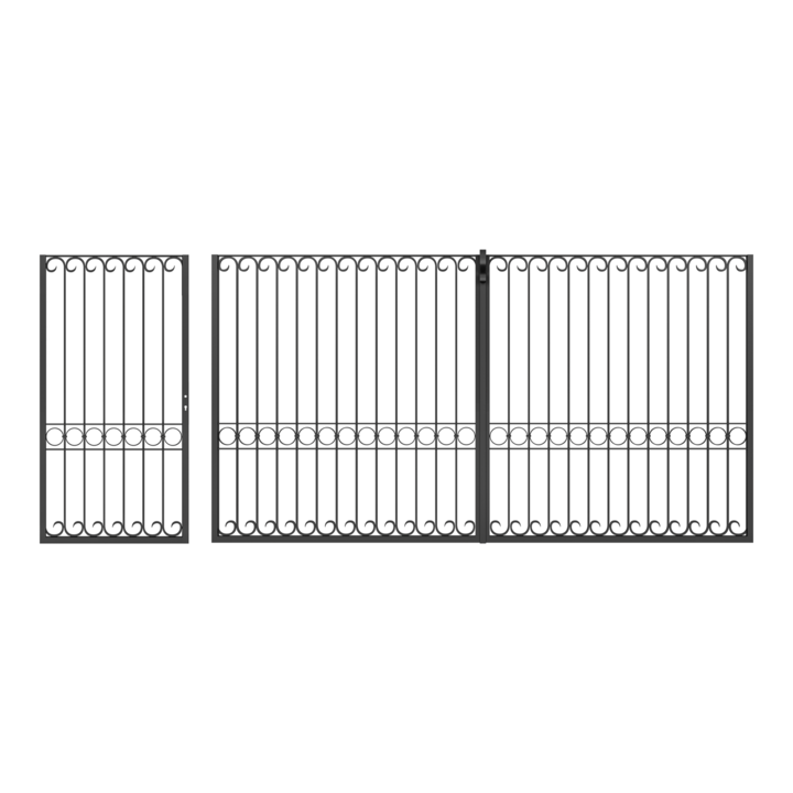 Set poarta auto si pietonala, Todome, fier forjat 09, negru, 428 x 180 cm, fara accesorii, fara stalpi