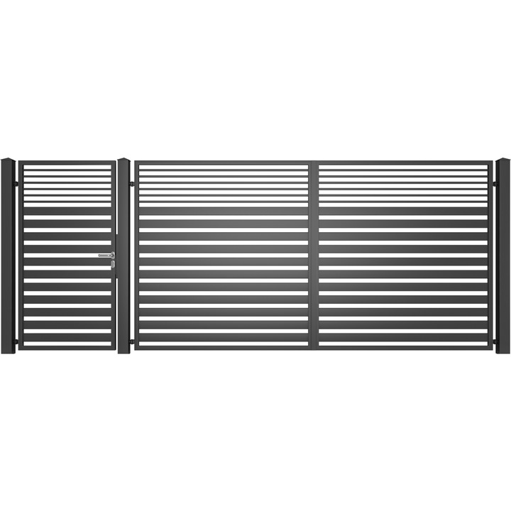 Set poarta auto si pietonala, Todome, modern 13, negru, 450 x 180 cm