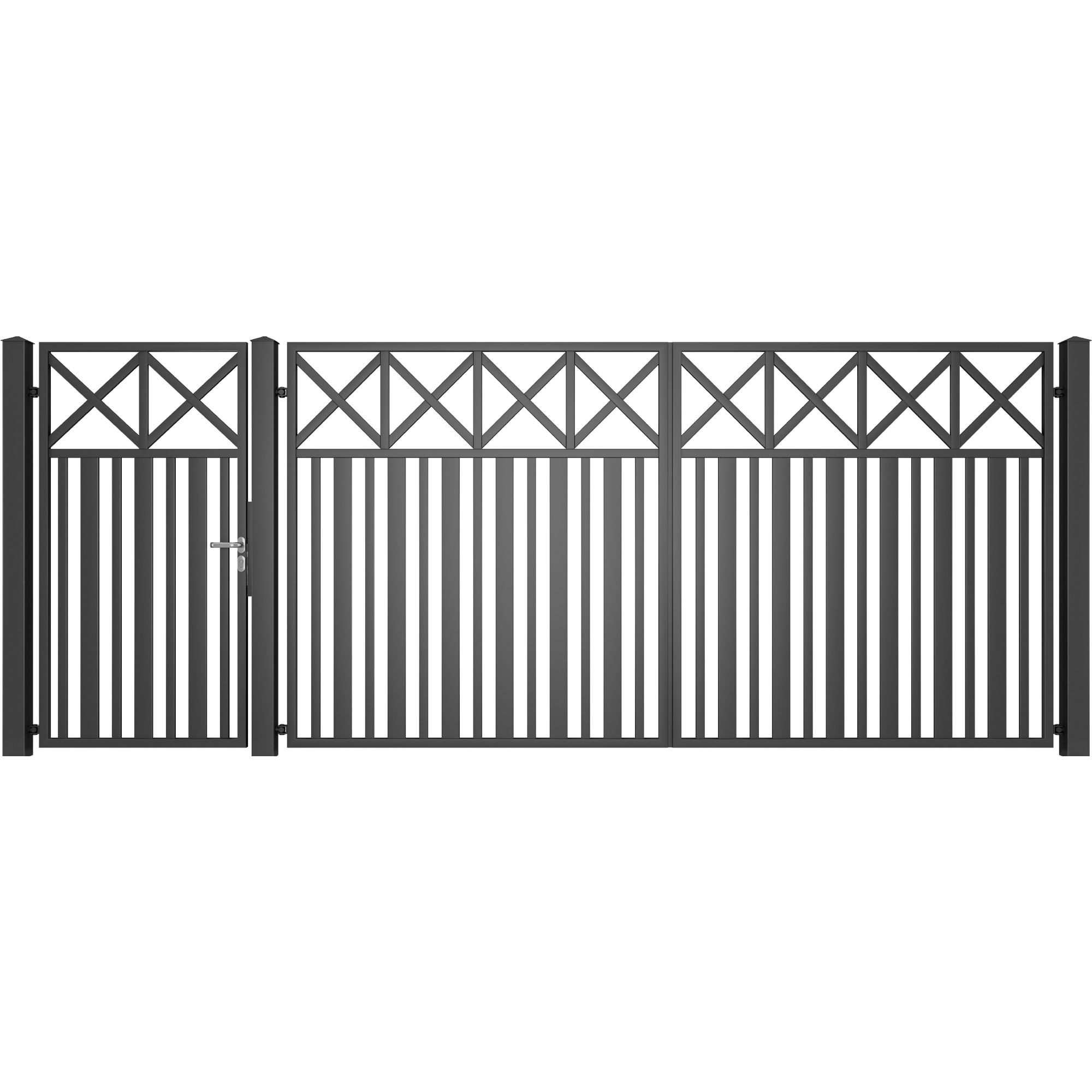 Set poarta auto si pietonala, Todome, modern 20, negru, 450 x 180 cm