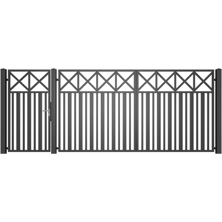 Set poarta auto si pietonala, Todome, modern 20, negru, 450 x 180 cm