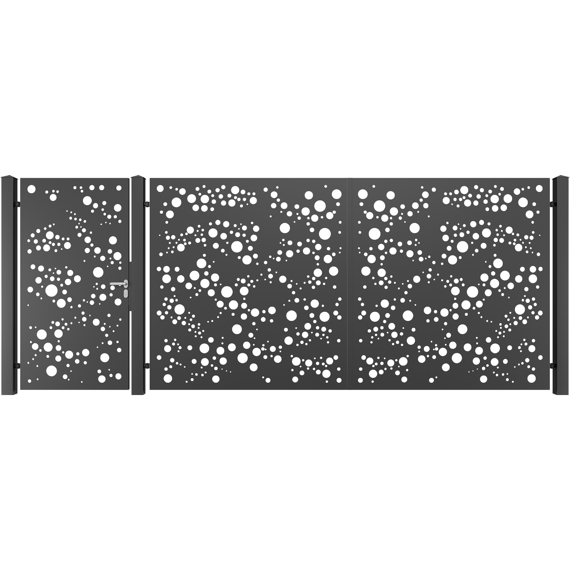 Set poarta auto si pietonala, Todome, tabla decupata 43, negru, 450 x 180 cm