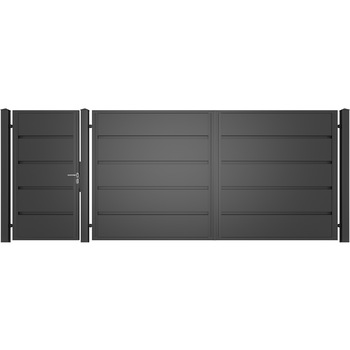 Set poarta auto si pietonala, Todome, modern 16, negru, 450 x 180 cm Set poarta auto si pietonala, Todome, modern 16, negru, 450 x 180 cm