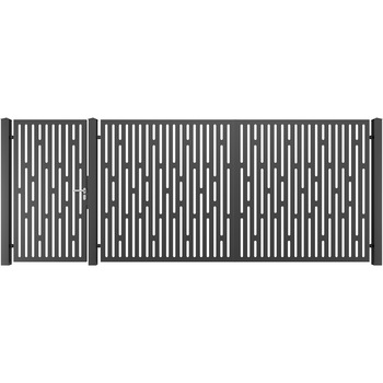 Set poarta auto si pietonala, Todome, tabla decupata 36, negru, 450 x 180 cm Set poarta auto si pietonala, Todome, tabla decupata 36, negru, 450 x 180 cm