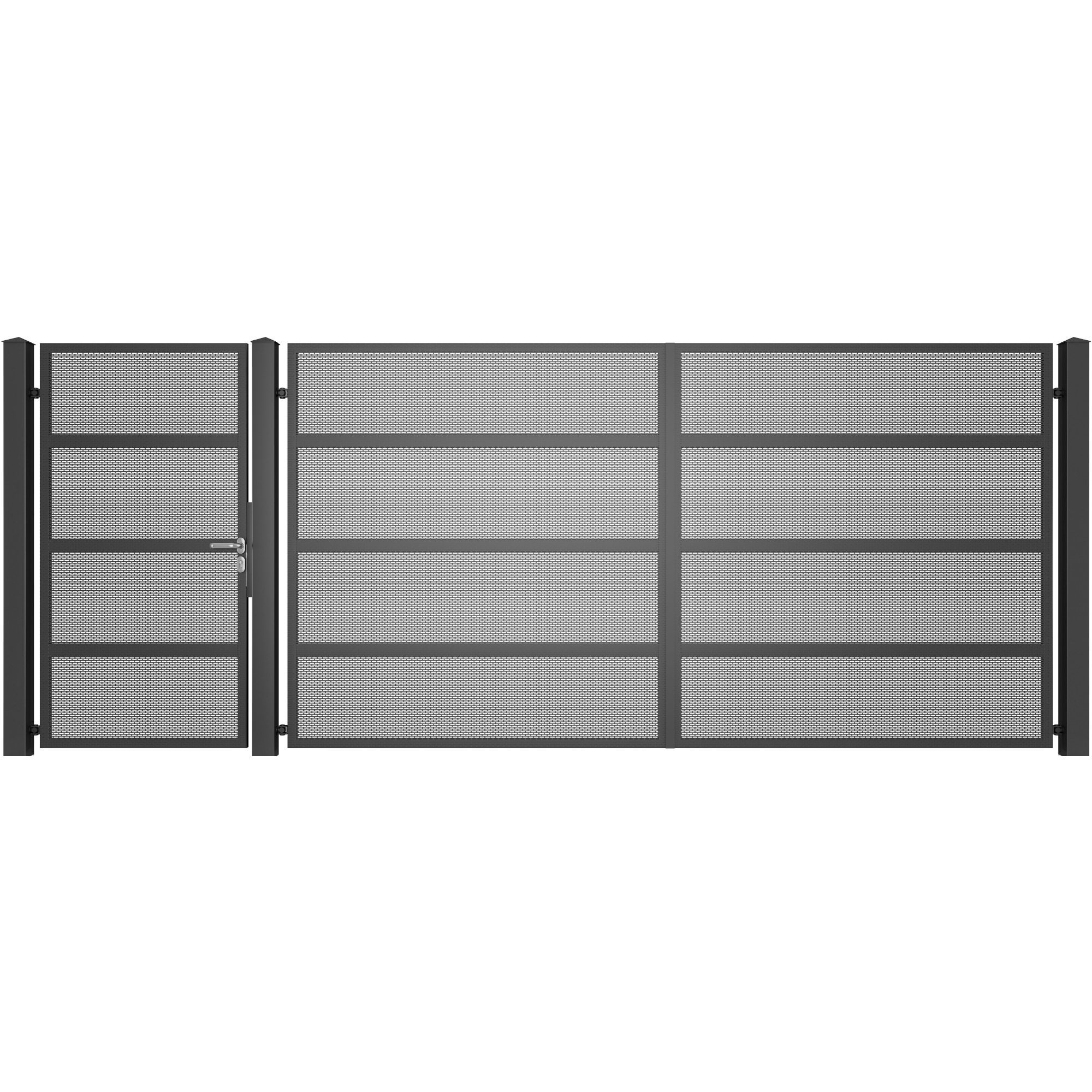 Set poarta auto si pietonala, Todome, modern 18, negru, 450 x 180 cm