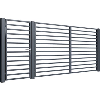 Set poarta auto si pietonala, Todome, modern 52, gri antracit, 450 x 180 cm Set poarta auto si pietonala, Todome, modern 52, gri antracit, 450 x 180 cm