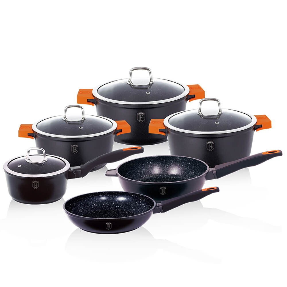 Set oale si tigai marmorate (10 piese) din aluminiu turnat Granit Diamond Line Berlinger Haus BH 1111N