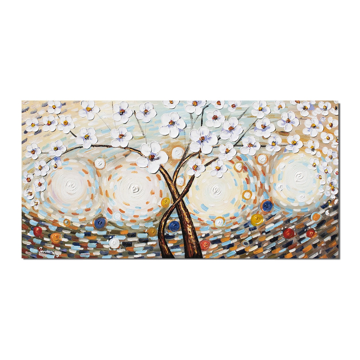 Tablou gigant pictat manual - Primavara in casa ta (1) - 140x70cm pictura ulei pe panza in cutit efect 3D