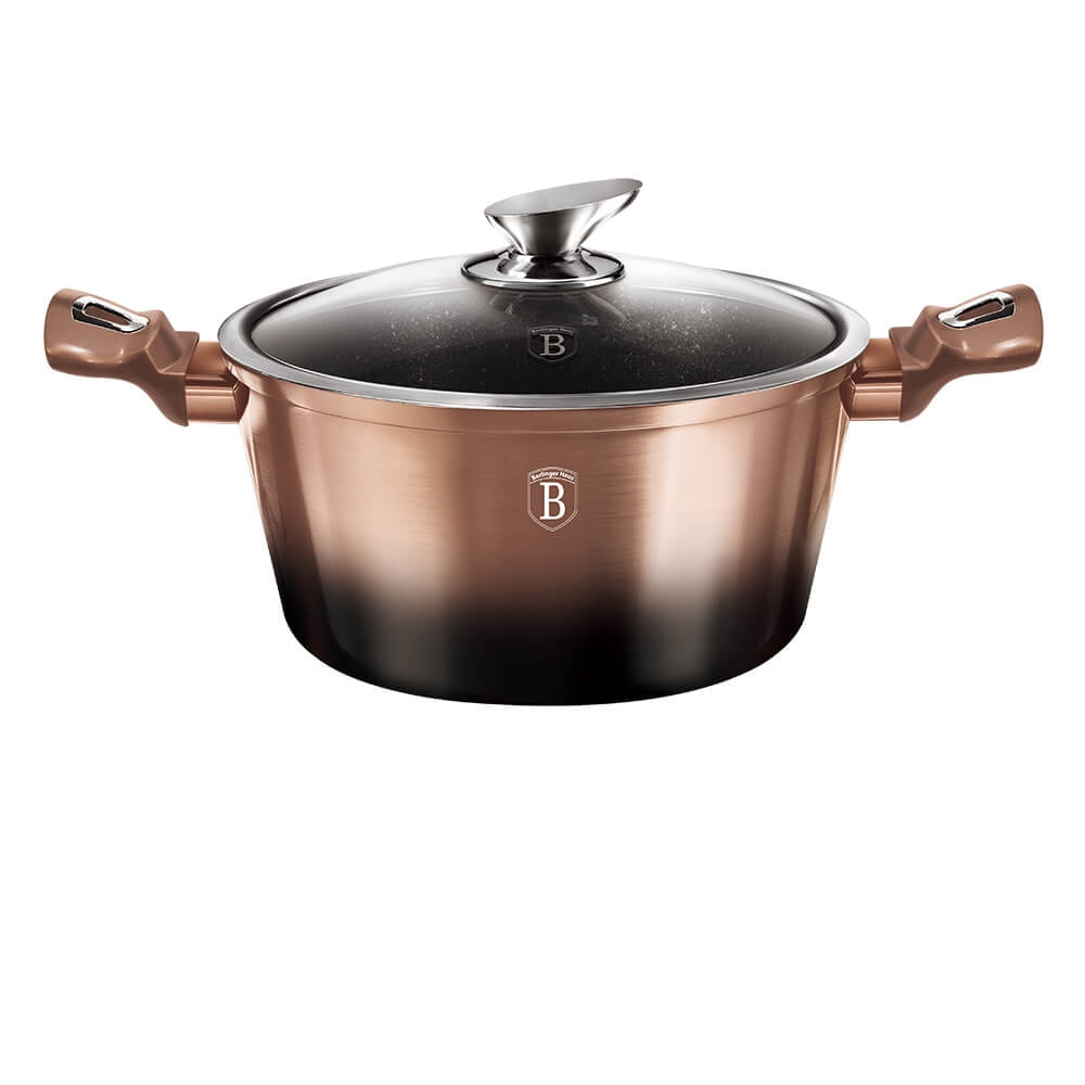 Oala cu capac 24 cm Black Rose Gold Metallic Line Berlinger Haus BH 1895