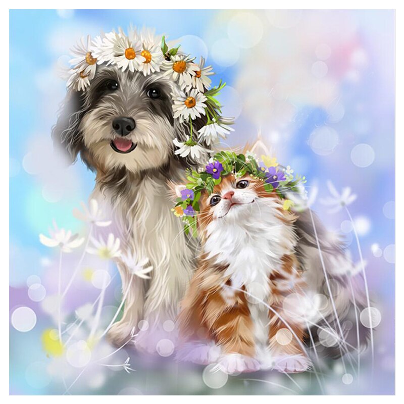 Kit broderie cu diamante rotunde AMTMBS DIY 5D, Model caine, 24,9 x 24,9 cm, Multicolor