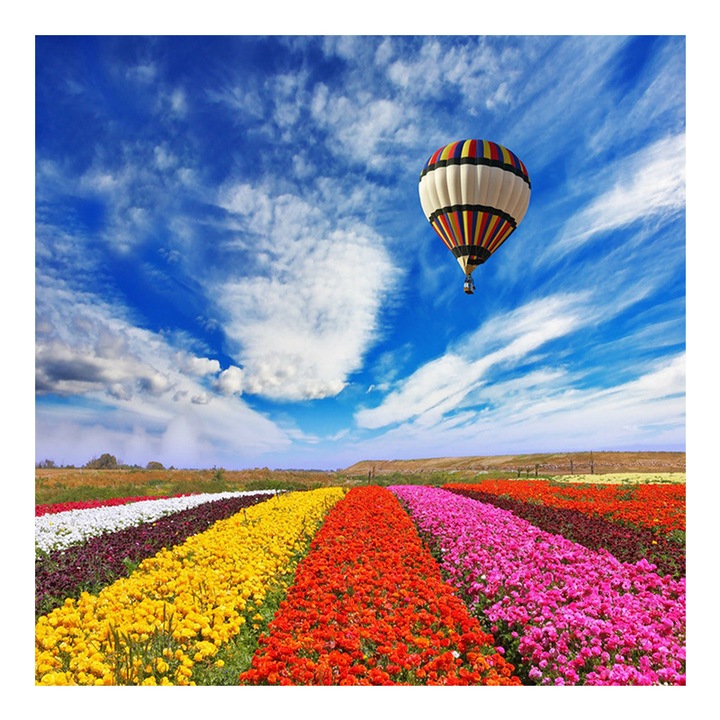 Kit broderie cu diamante rotunde AMTMBS DIY 5D, Model peisaj, 24,9 x 24,9 cm, Multicolor