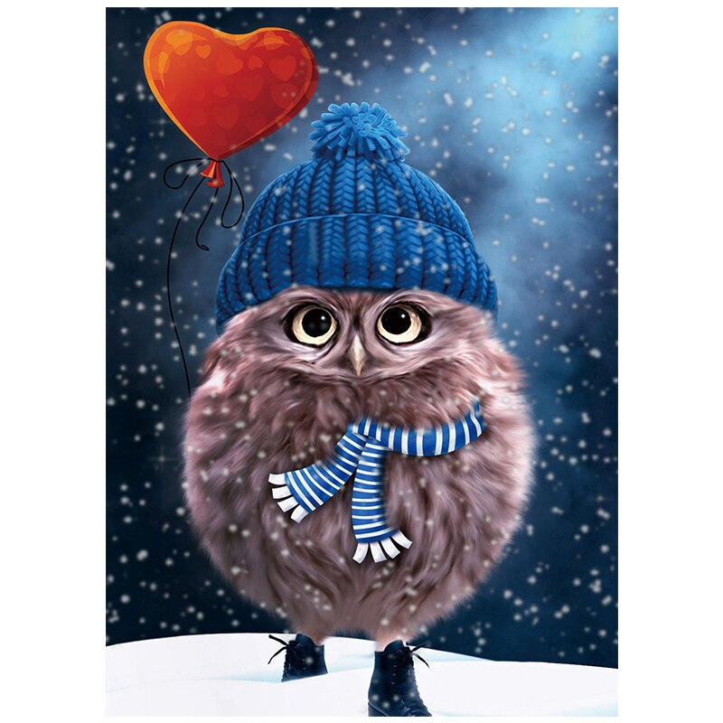 Kit broderie cu diamante rotunde AMTMBS DIY 5D, Model bufnita, 34,8 x 24,9 cm, Multicolor