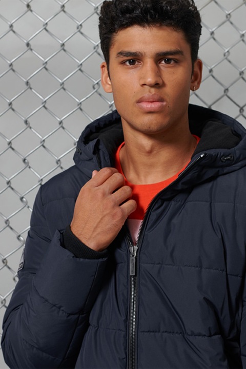 SUPERDRY, Geaca cu vatelina si gluga, Bleumarin inchis, M