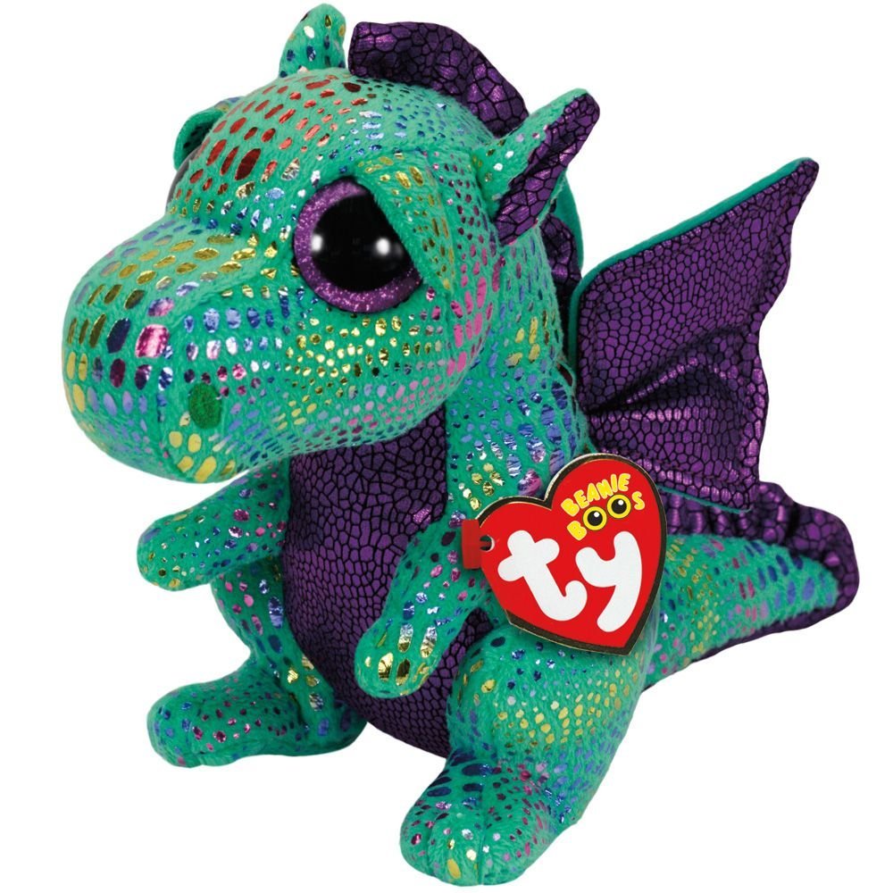 Jucarie de plus TY - Beanie Boos, Dragonul Cinder, 24 cm, verde