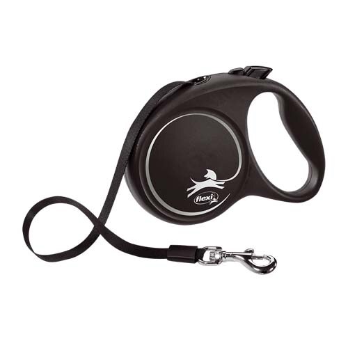 Lesa pentru caini, Flexi, Retractabil, Pana la 25 kg, M, 5 metri, Negru