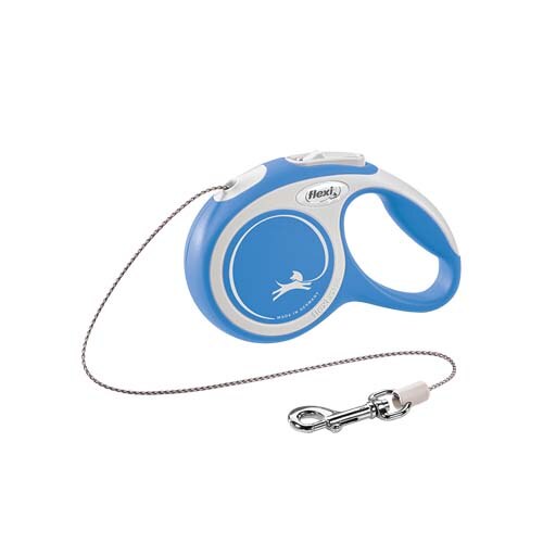 Lesa pentru caini, Flexi, Retractabil, Pana la 8 kg, XS, 3 metri, Albastru/Alb