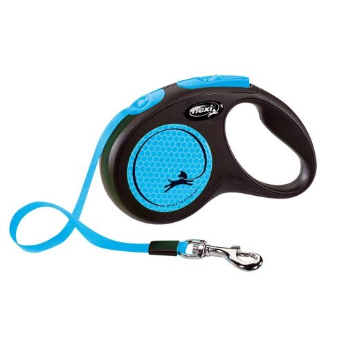 Lesa pentru caini, Flexi, Retractabil, Pana la 15 kg, S, 5 metri, Albastru/Negru