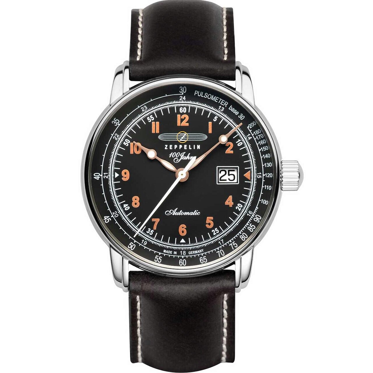 Ceas barbatesc Zeppelin 7654-5, Automatic, 43mm, 5ATM, Argintiu