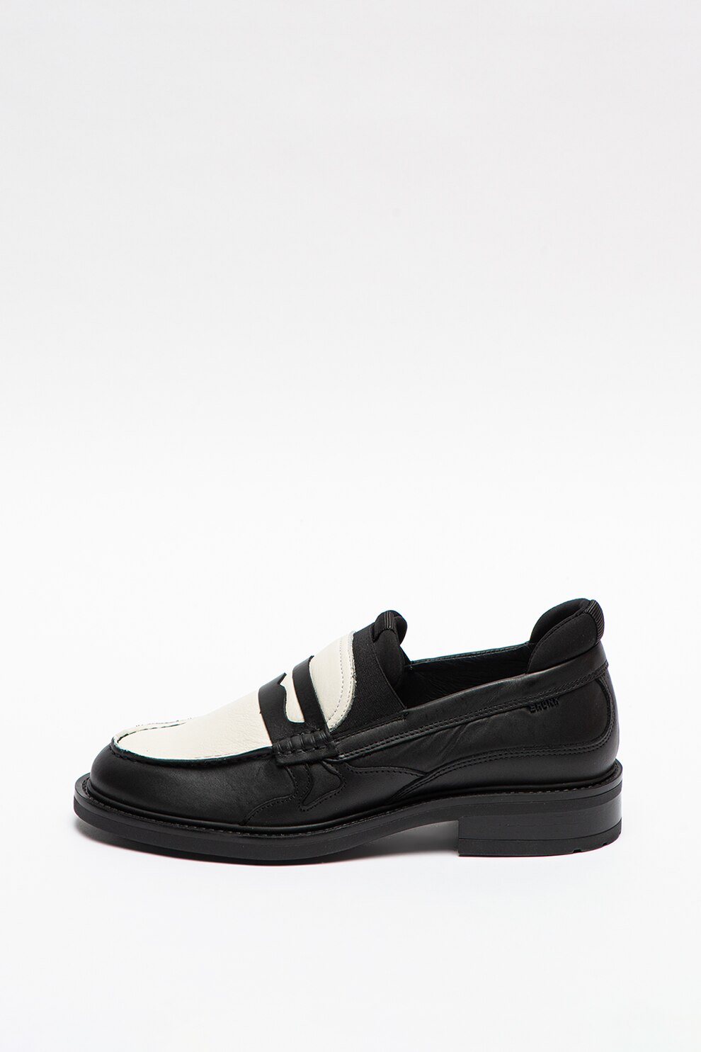 Bronx, Pantofi loafer Penny de piele cu model colorblock Ivy Jazz, Negru/Alb prafuit, 38