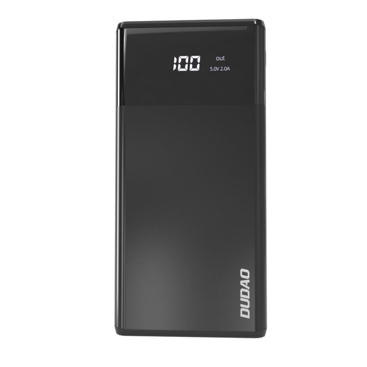 Преносима външна батерия Dudao 10000 mAh с 2 порта, 2A, LED дисплей, черен