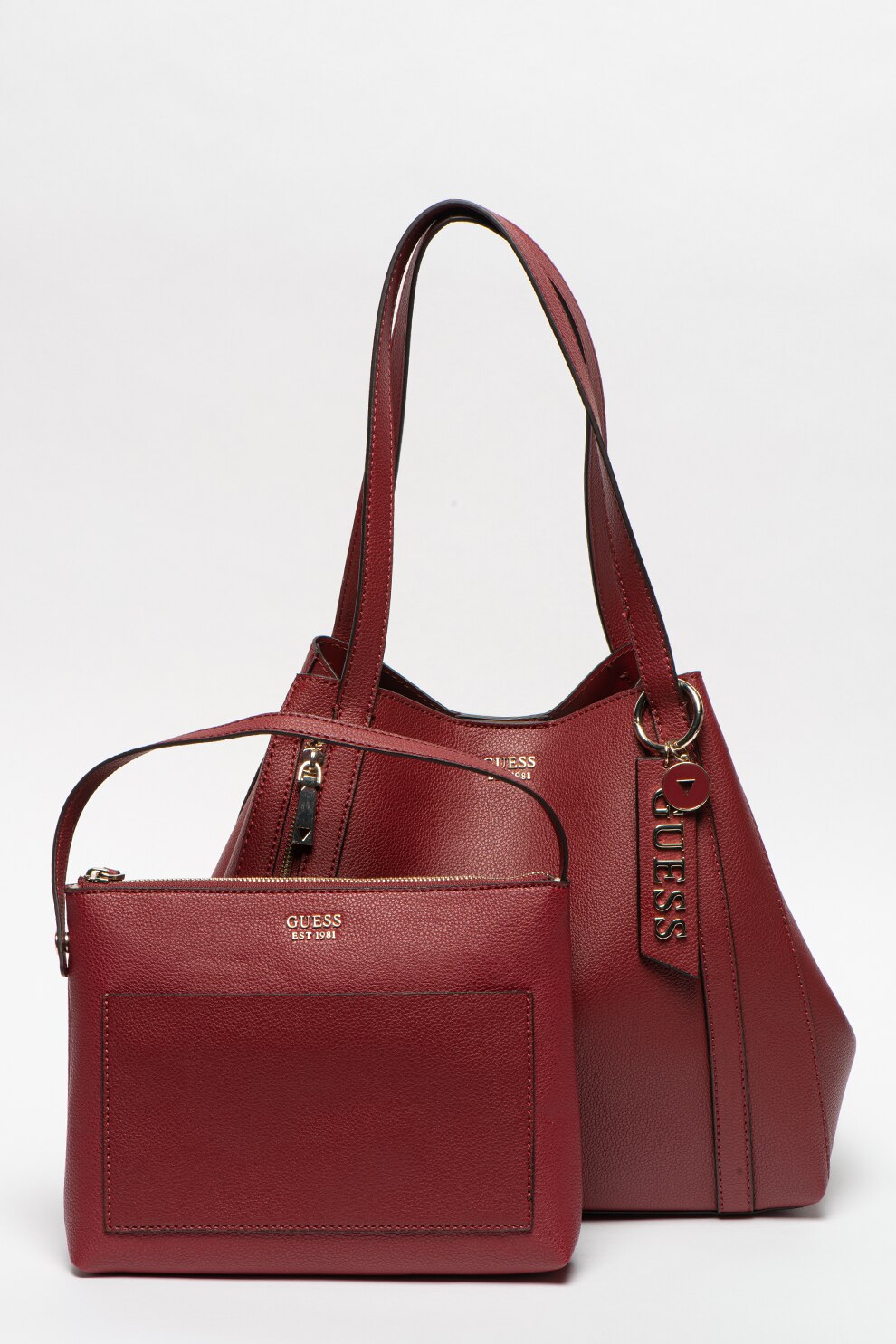 Guess, Geanta shopper de piele ecologica cu etui interior detasbil Naya, Rosu Bordeaux