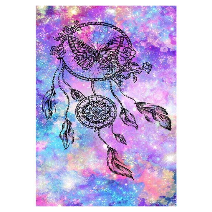 Kit broderie cu diamante rotunde, AMTMBS DIY 5D, Model Dreamcatcher, Multicolor