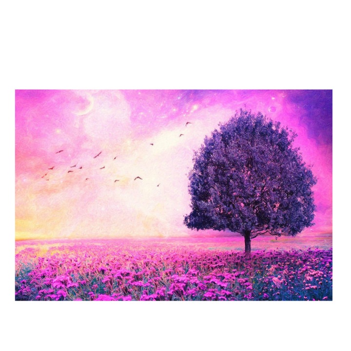 Kit broderie cu diamante rotunde, AMTMBS DIY 5D, Model copac, Multicolor