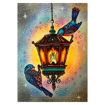 Kit broderie cu diamante rotunde, AMTMBS DIY 5D, Model candela si pasari, 34.8 x 24.8 cm, Multicolor Kit broderie cu diamante rotunde, AMTMBS DIY 5D, Model candela si pasari, 34.8 x 24.8 cm, Multicolor