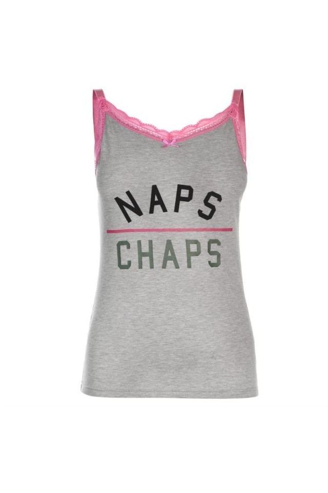 Set pijamale cu dantela Miso Vest Short PJ, Gri/Roz, XL